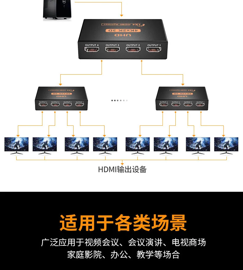 hdmi splitter 1 in 4 out 4K iron shell 1 point 4 video splitter splitter 2160p foreign trade cross-border model 13