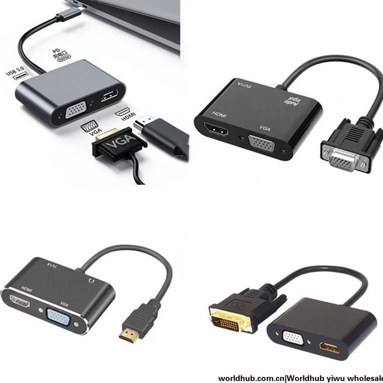 HDMI to HDMI + VGA 2-in-1 VGA to VGA + HDMI DVI to HDMI + VGA