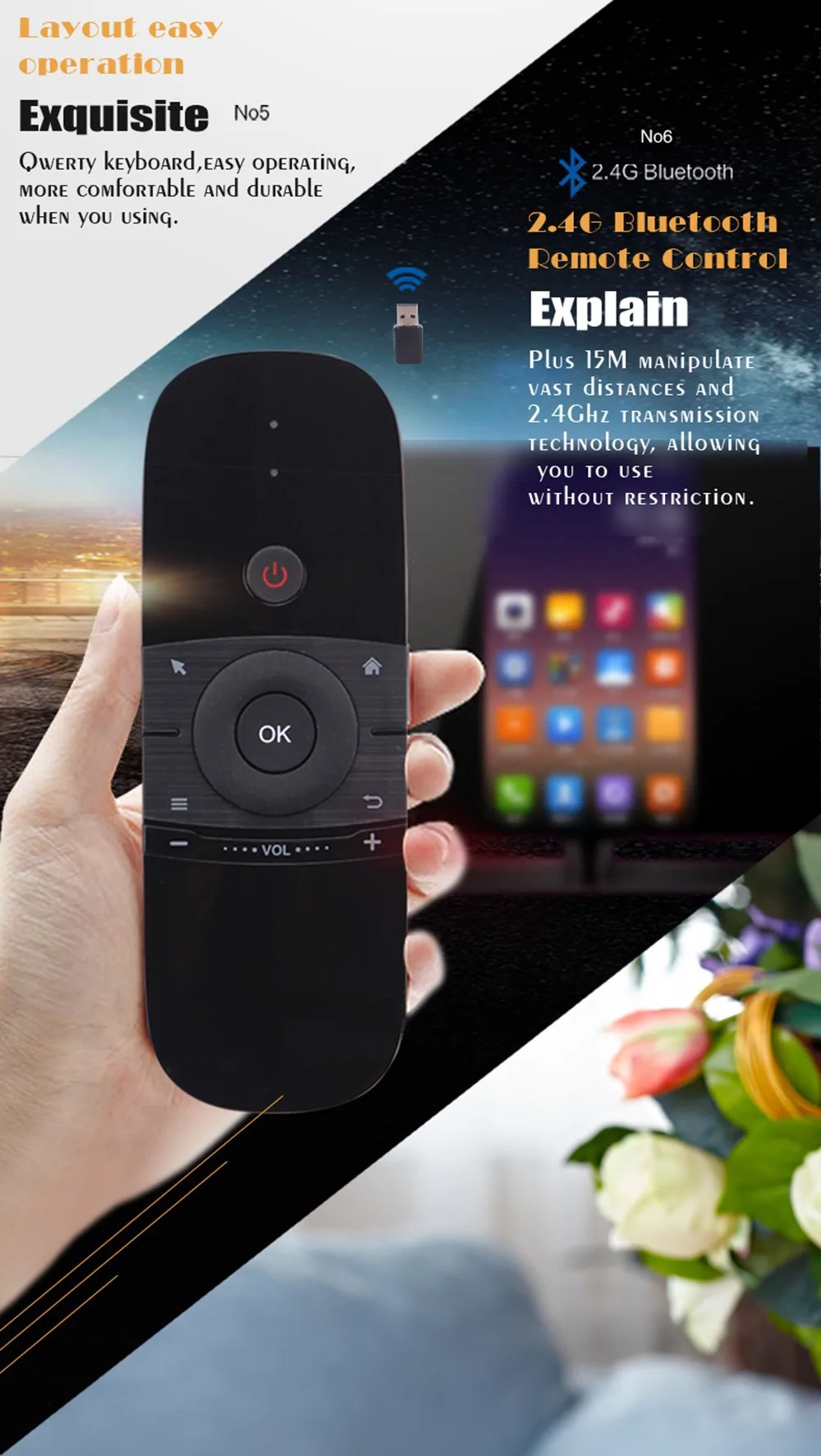 Air squirrel cross-border e-commerce Amazon W1 flying squirrel voice remote control mini keyboard TV-BOX with keyboard