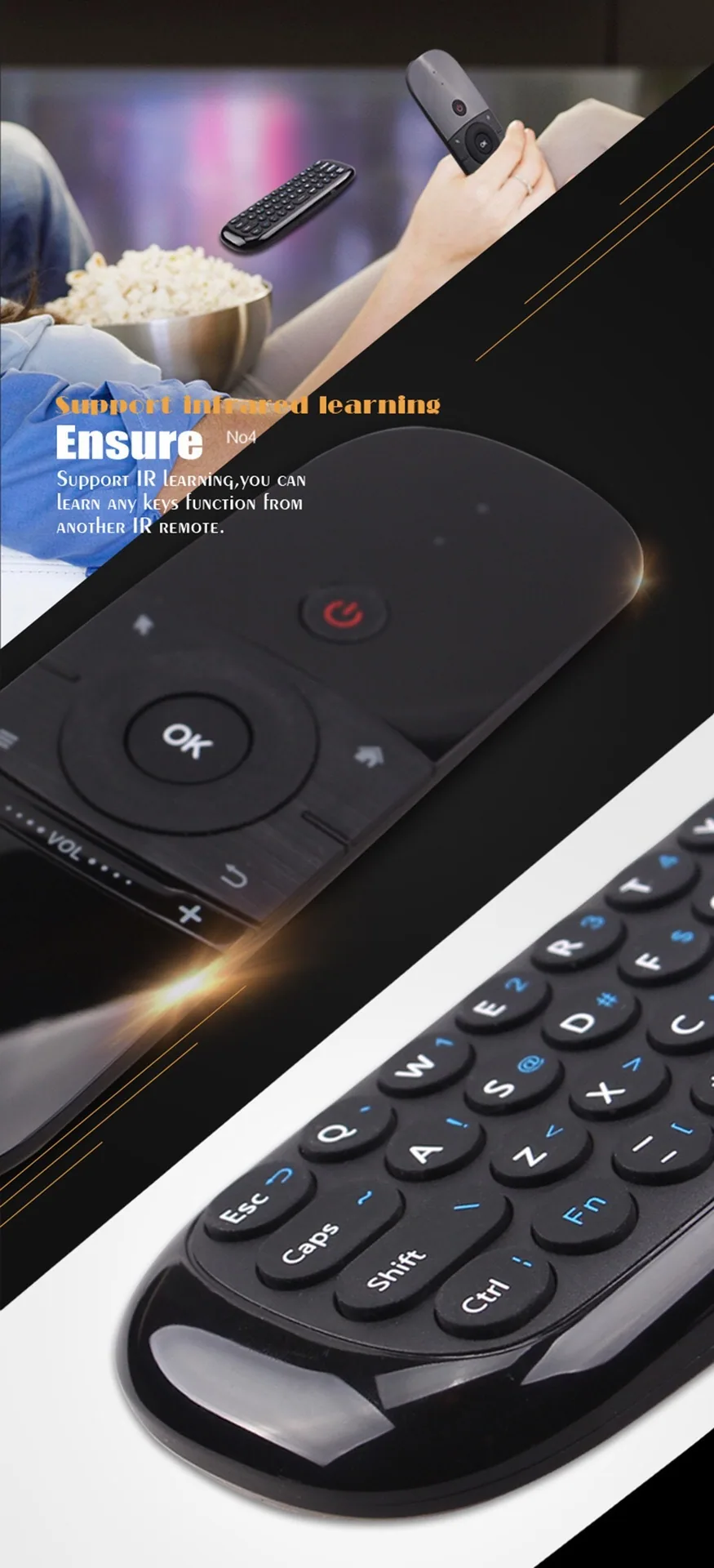Air squirrel cross-border e-commerce Amazon W1 flying squirrel voice remote control mini keyboard TV-BOX with keyboard 6