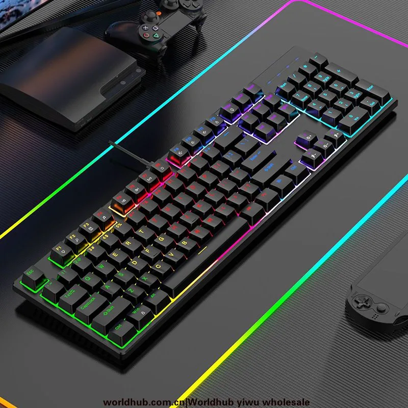 True mechanical keyboard source factory RGB game blue shaft dustproof and waterproof 104 key competitive metal keyboard wholesal