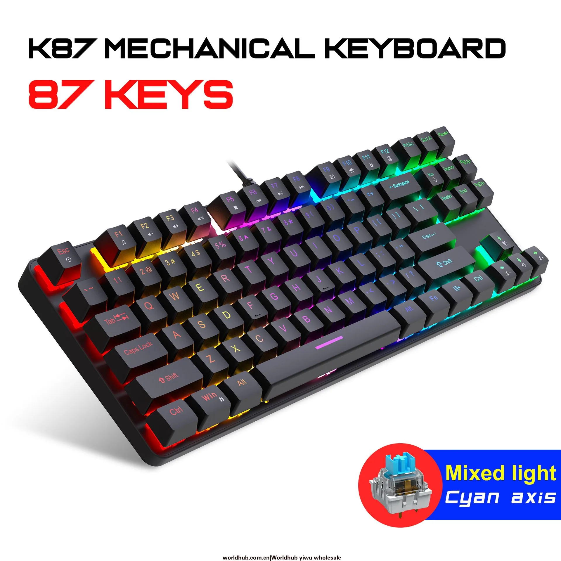 K87 metal mechanical keyboard 87 keys RGB luminous blue axis public home computer accessories game e-sports cross-border