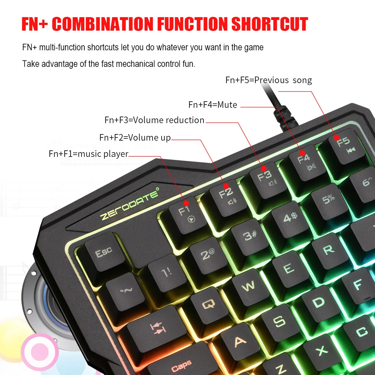 One-handed keyboard source factory mobile game equipment eating chicken throne mechanical feel wired colorful luminous gaming ke 14