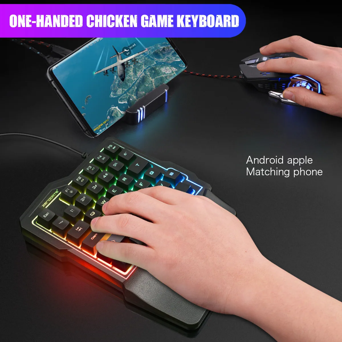One-handed keyboard source factory mobile game equipment eating chicken throne mechanical feel wired colorful luminous gaming ke 3