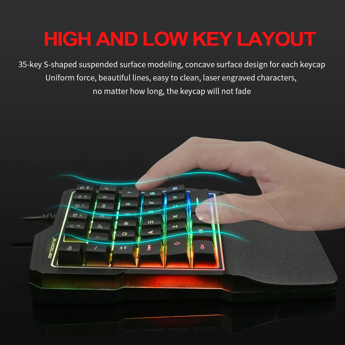 One-handed keyboard source factory mobile game equipment eating chicken throne mechanical feel wired colorful luminous gaming ke 8