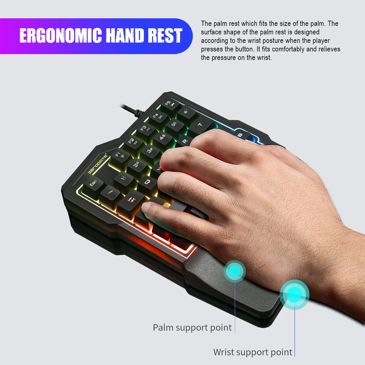 One-handed keyboard source factory mobile game equipment eating chicken throne mechanical feel wired colorful luminous gaming ke 10