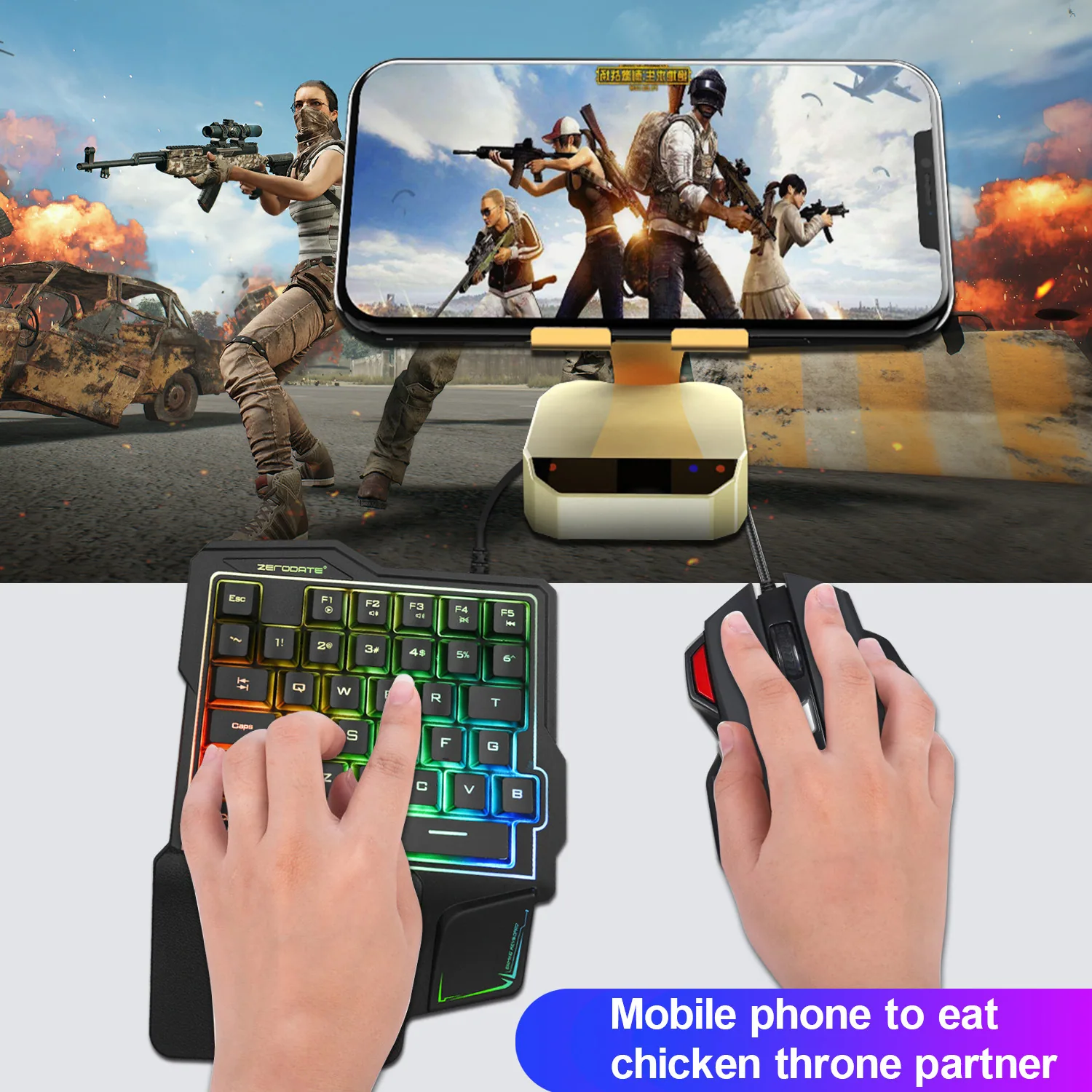One-handed keyboard source factory mobile game equipment eating chicken throne mechanical feel wired colorful luminous gaming ke 18