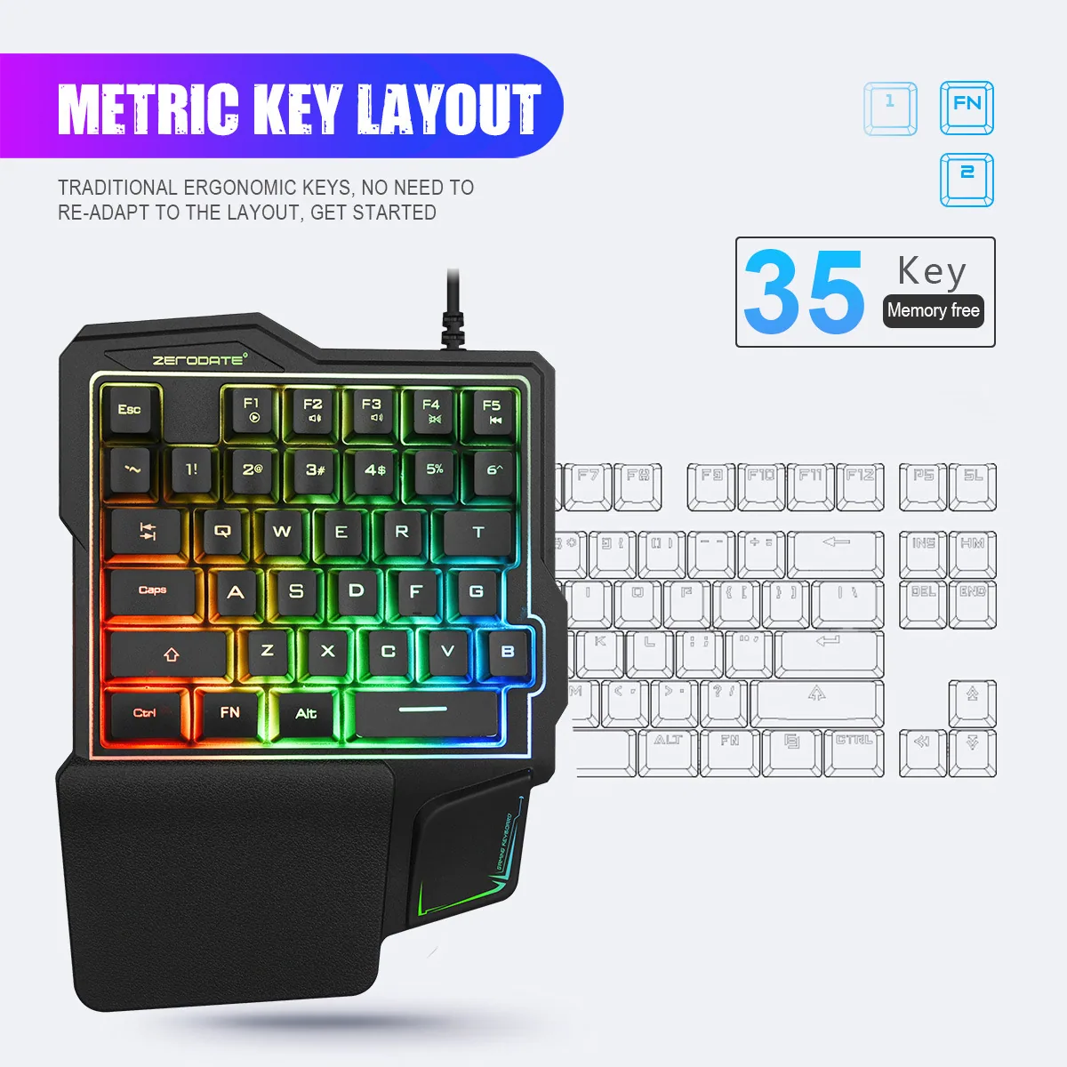 One-handed keyboard source factory mobile game equipment eating chicken throne mechanical feel wired colorful luminous gaming ke 11