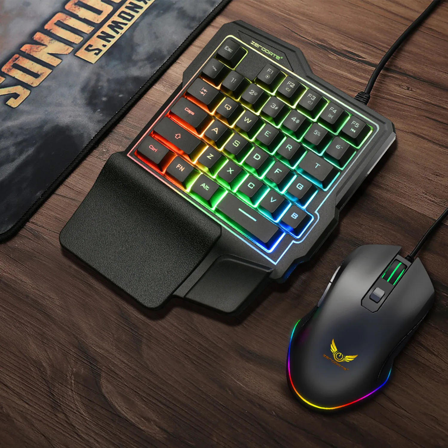 One-handed keyboard source factory mobile game equipment eating chicken throne mechanical feel wired colorful luminous gaming ke 20
