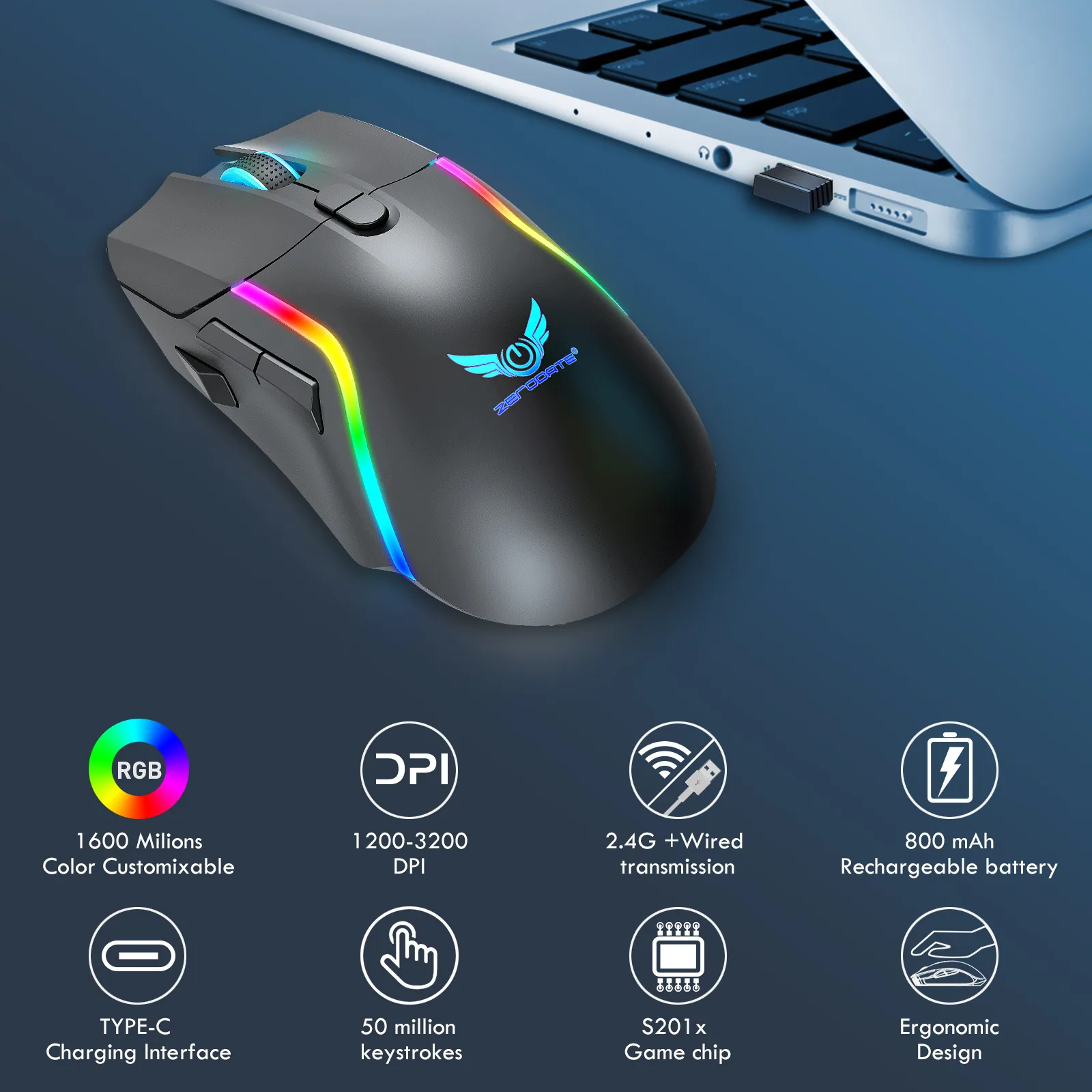 2.4G Wireless Dual Mode Wired Gaming Mouse Computer Notebook Gamer Office RGB Illuminated Mouse Span 10