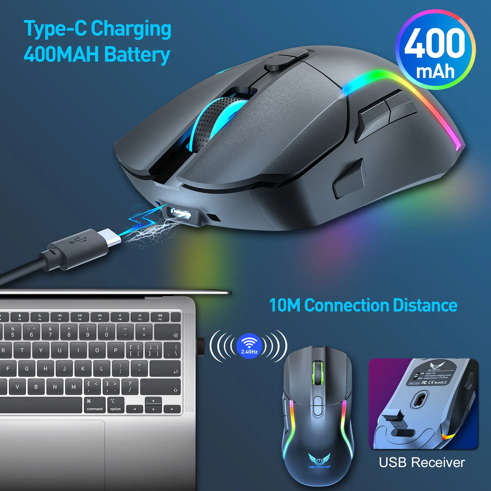 2.4G Wireless Dual Mode Wired Gaming Mouse Computer Notebook Gamer Office RGB Illuminated Mouse Span 11