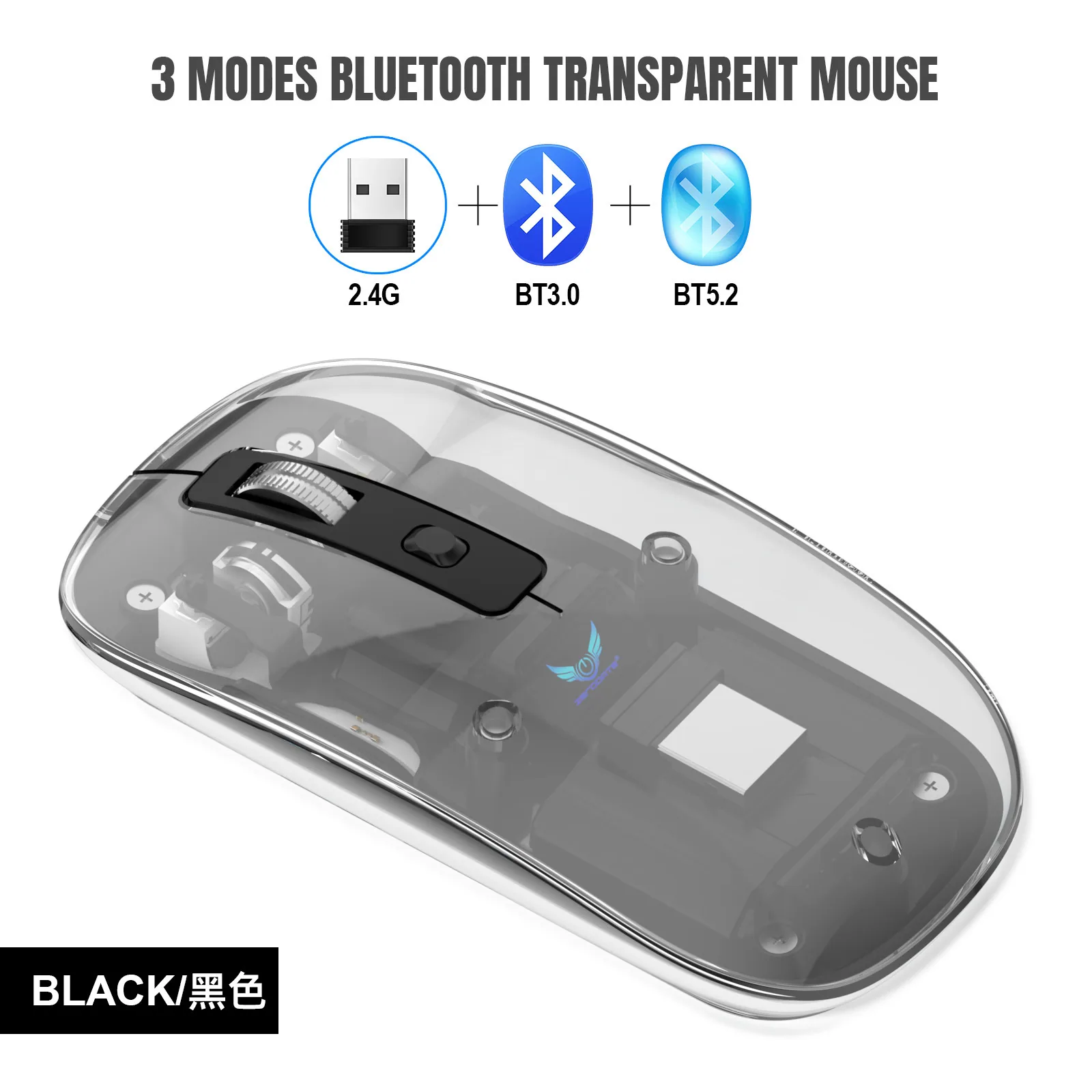 T7 Transparent Three-mode Wireless Bluetooth Mouse Silent Rechargeable Apple Computer Laptop t Cross-border Wholesale T7 Transpa 12
