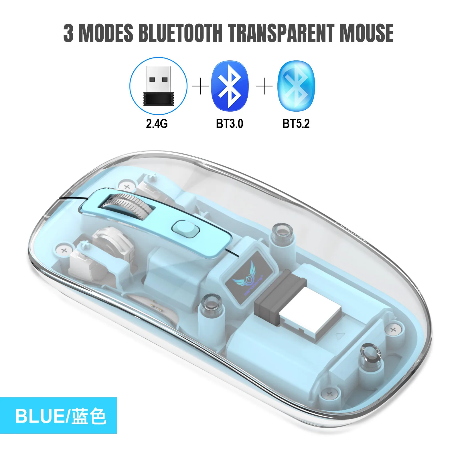 T7 Transparent Three-mode Wireless Bluetooth Mouse Silent Rechargeable Apple Computer Laptop t Cross-border Wholesale T7 Transpa 9