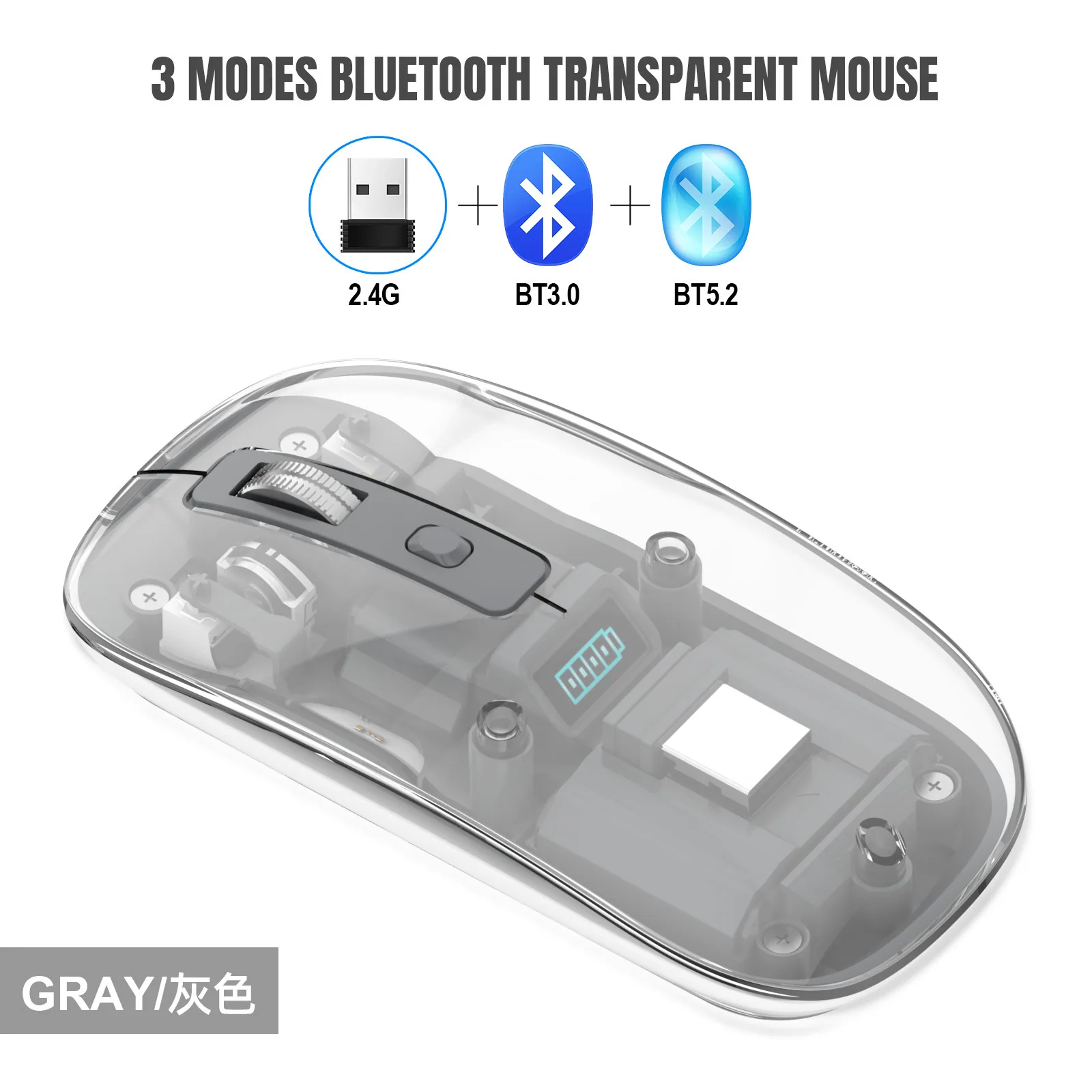 T7 Transparent Three-mode Wireless Bluetooth Mouse Silent Rechargeable Apple Computer Laptop t Cross-border Wholesale T7 Transpa 11