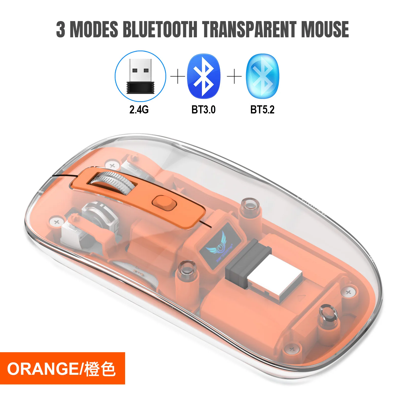 T7 Transparent Three-mode Wireless Bluetooth Mouse Silent Rechargeable Apple Computer Laptop t Cross-border Wholesale T7 Transpa 7