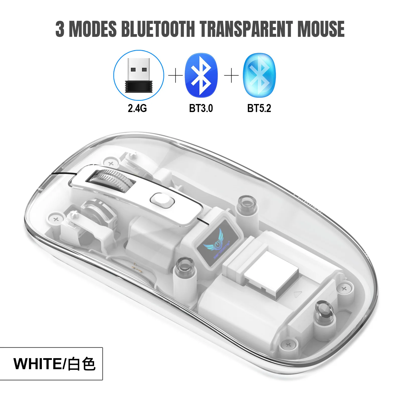 T7 Transparent Three-mode Wireless Bluetooth Mouse Silent Rechargeable Apple Computer Laptop t Cross-border Wholesale T7 Transpa 10