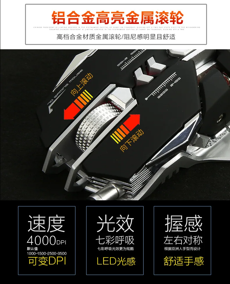 mechanical gaming mouse, PUBG, chicken eating, macro definition, colorful luminous computer, wired e-sports gaming mouse 12