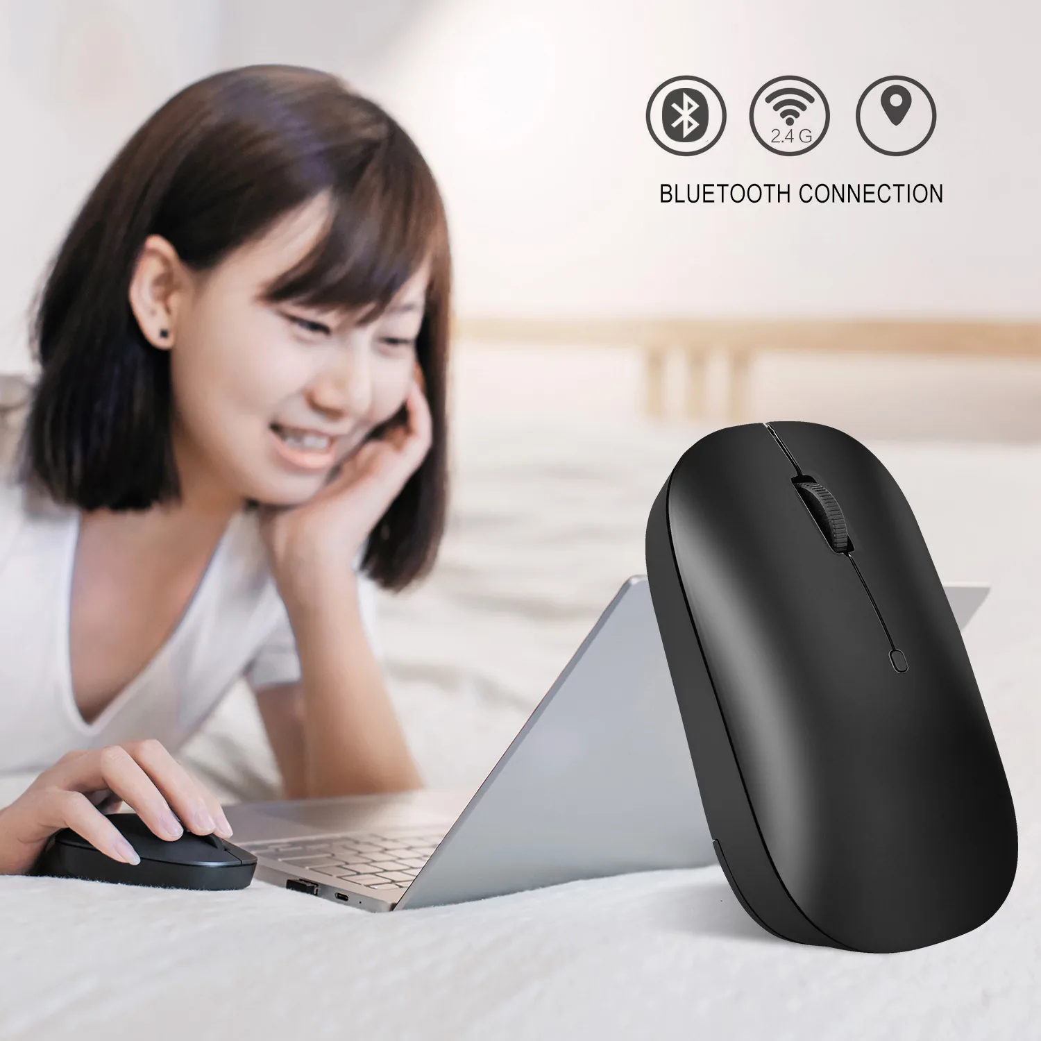 موس قابل شارژ بلوتوث سه حالته طرح ارگونومیک Mini Wireless Business Office Mouse Cross Border Factory 22