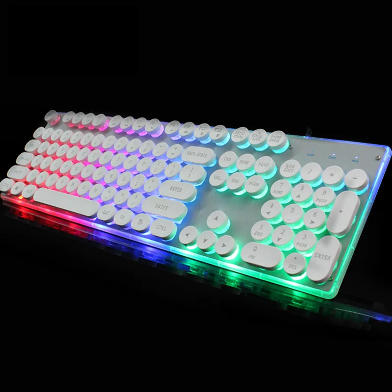 Cross-border wired keyboard mouse set mechanical feel rainbow luminous punk crystal round hat keyboard factory direct supply 4