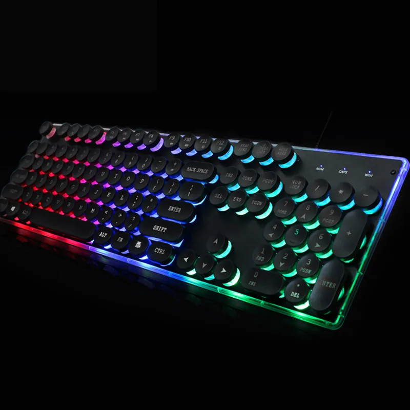 Cross-border wired keyboard mouse set mechanical feel rainbow luminous punk crystal round hat keyboard factory direct supply 3