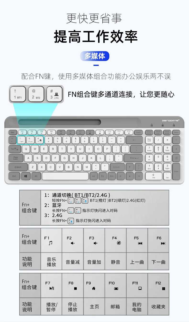 Three-mode wireless bluetooth keyboard and mouse set, home office, mobile phone, t, notebook, desktop computer, universal 14