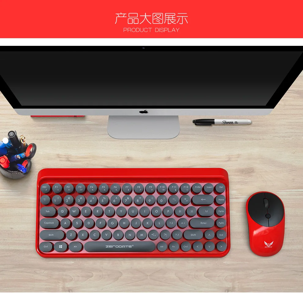 2.4G Wireless Keyboard and Mouse Punk Retro DOT Dot Keyboard Office Notebook Wireless Keyboard Mouse Set 20