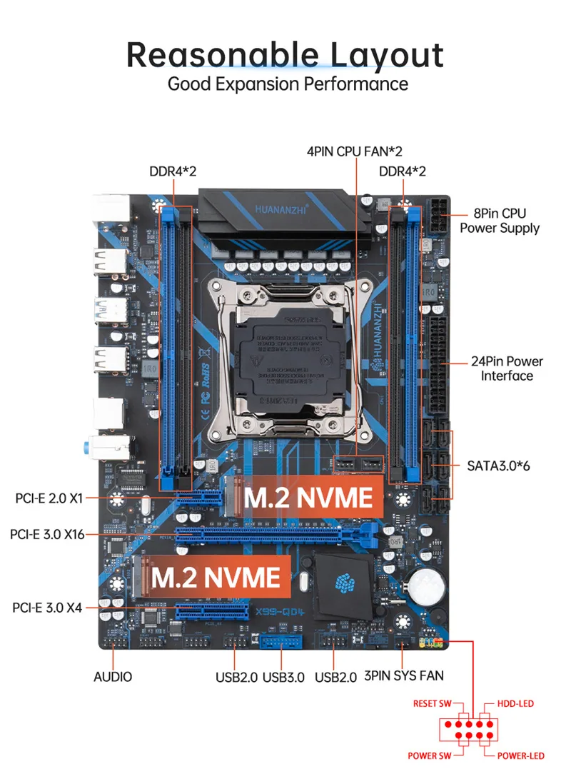 huananzhi X99-QD4 motherboard quad channel DDR4 memory desktop computer game multi-open LGA2011-3 5