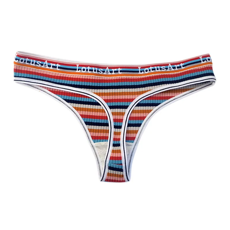 Color strip threaded panties women's thong sporty breathable bikini sexy thong T-underwear 4