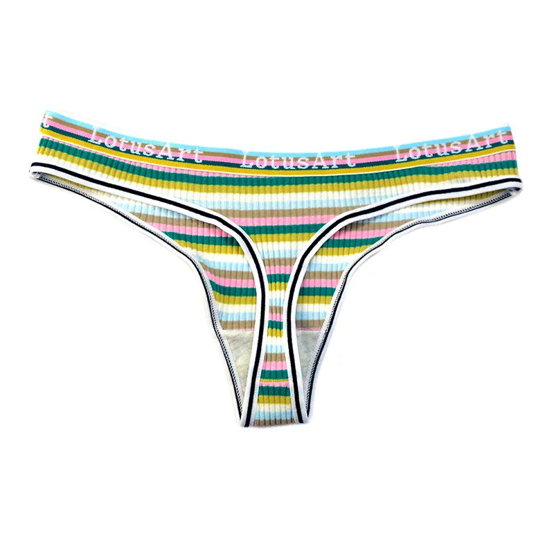 Color strip threaded panties women's thong sporty breathable bikini sexy thong T-underwear 5