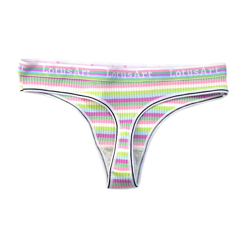 Color strip threaded panties women's thong sporty breathable bikini sexy thong T-underwear