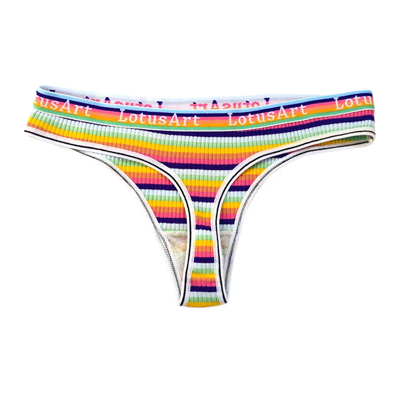 Color strip threaded panties women's thong sporty breathable bikini sexy thong T-underwear 3