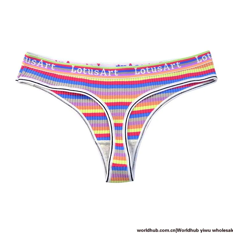 Color strip threaded panties women's thong sporty breathable bikini sexy thong T-underwear 2