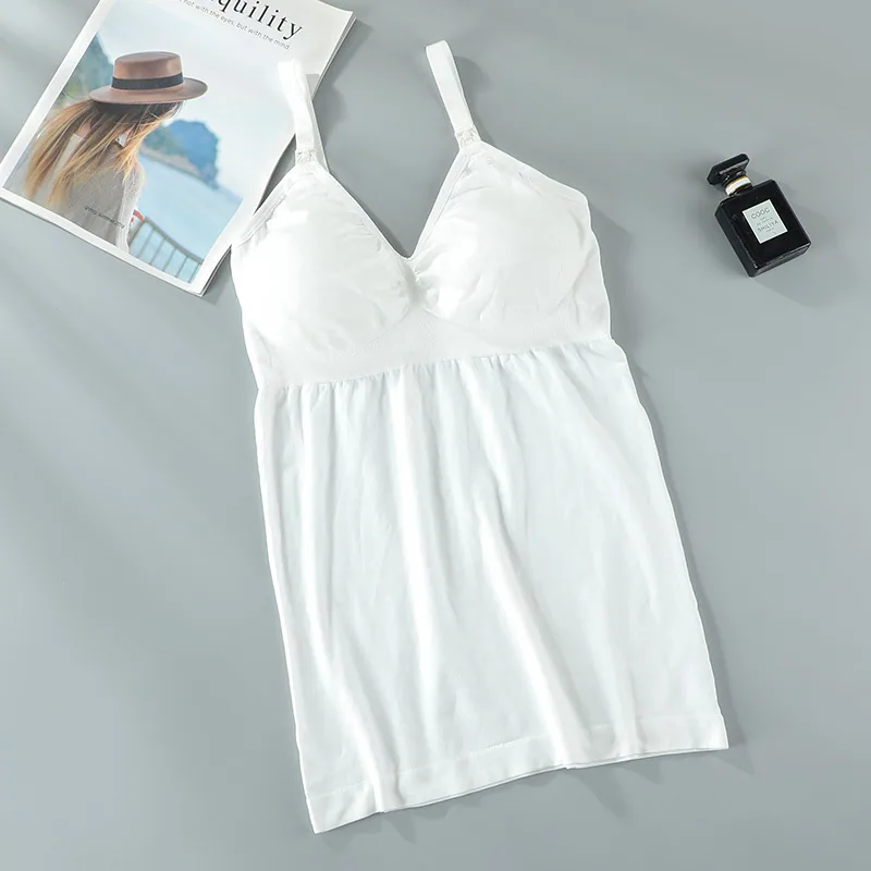 Pregnant women's long front opening button, large cup nursing vest, postpartum primer, breastfeeding, gathering breastfeeding, n