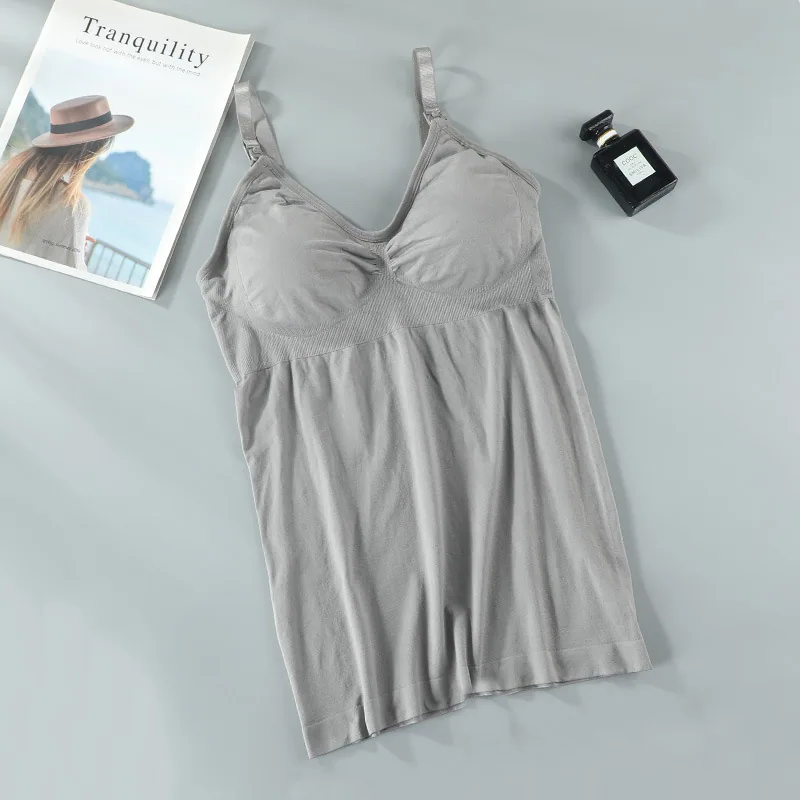 Pregnant women's long front opening button, large cup nursing vest, postpartum primer, breastfeeding, gathering breastfeeding, n 4
