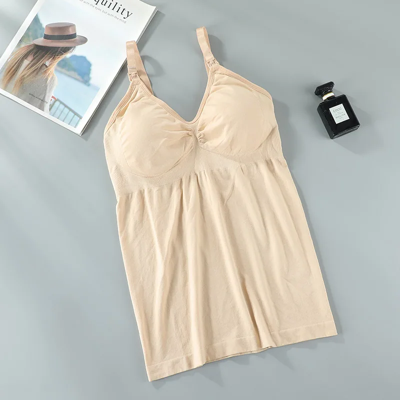 Pregnant women's long front opening button, large cup nursing vest, postpartum primer, breastfeeding, gathering breastfeeding, n 2