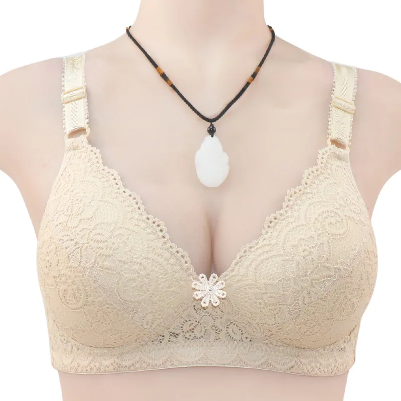 Autumn New Luxury Thin Full Lace Cup Mom Bra Adjustable Straps Non-Wire Underwear for Middle and Elderly Adults 6