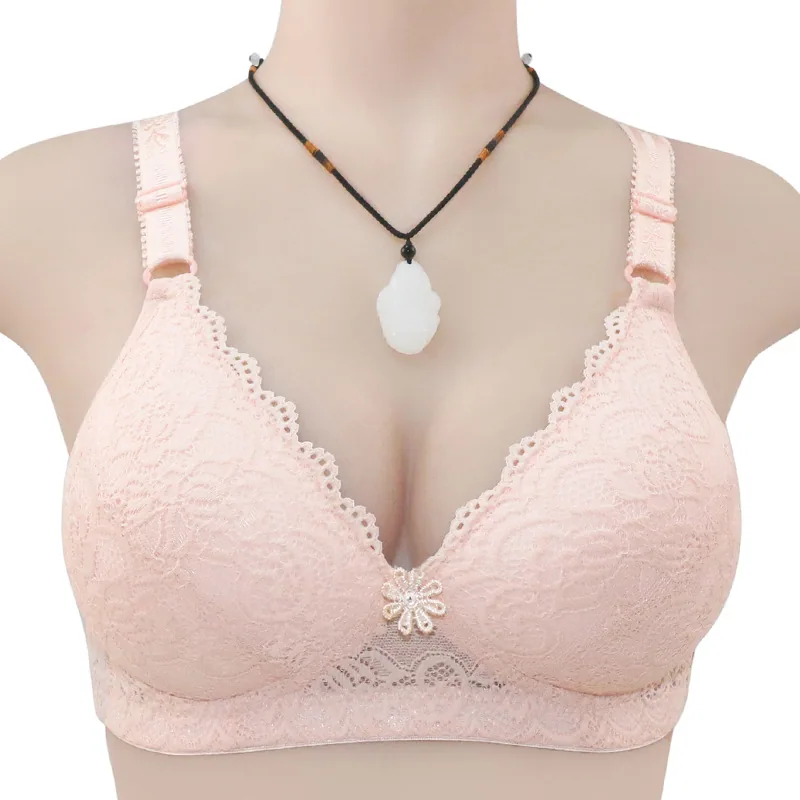 Autumn New Luxury Thin Full Lace Cup Mom Bra Adjustable Straps Non-Wire Underwear for Middle and Elderly Adults 3