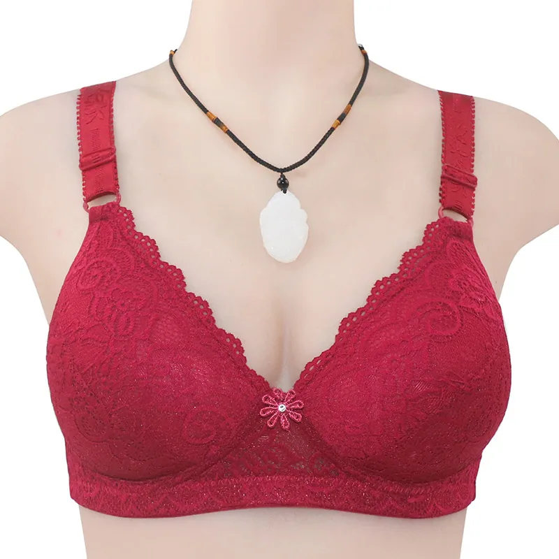 Autumn New Luxury Thin Full Lace Cup Mom Bra Adjustable Straps Non-Wire Underwear for Middle and Elderly Adults 4