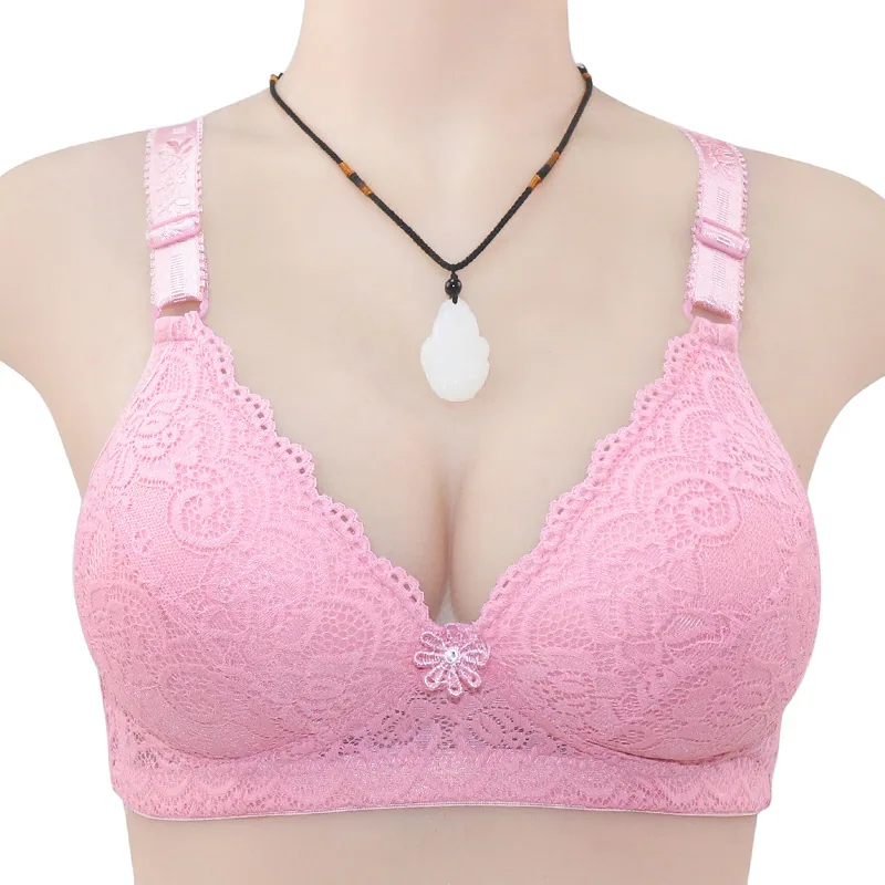 Autumn New Luxury Thin Full Lace Cup Mom Bra Adjustable Straps Non-Wire Underwear for Middle and Elderly Adults