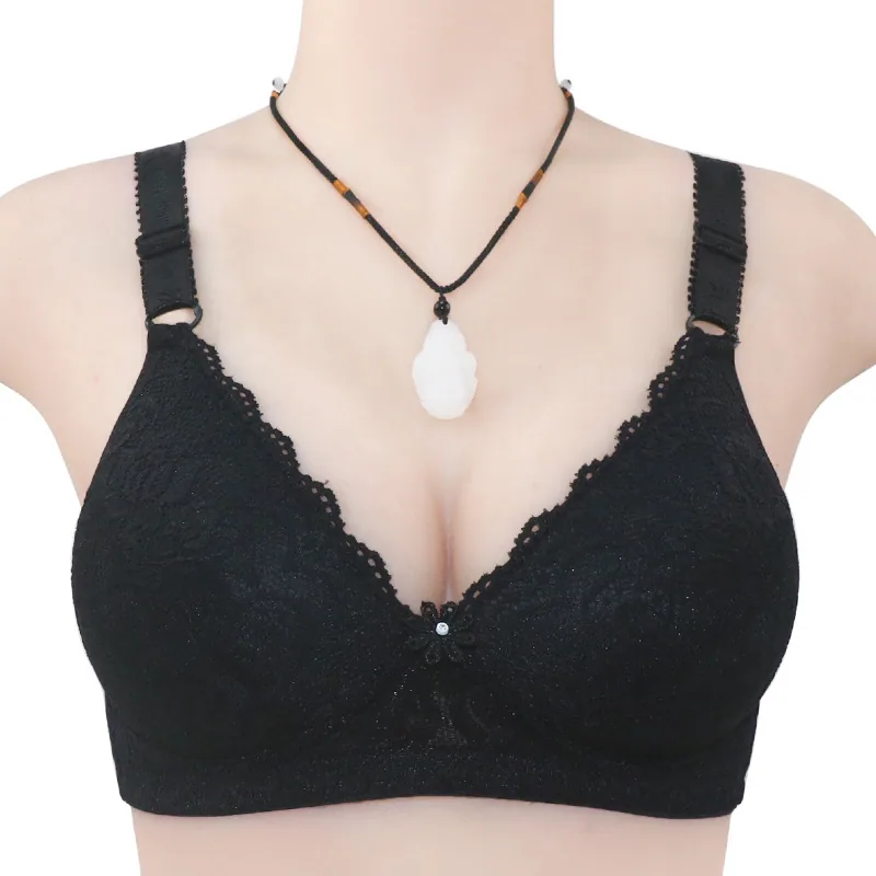 Autumn New Luxury Thin Full Lace Cup Mom Bra Adjustable Straps Non-Wire Underwear for Middle and Elderly Adults 2