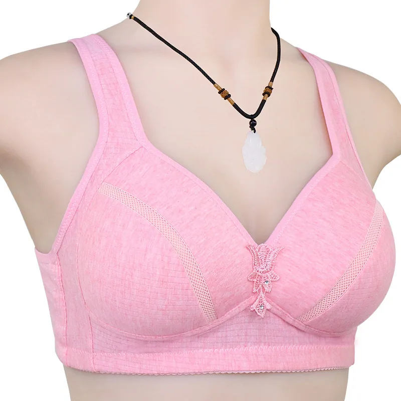 Spring new middle-aged and elderly colored cotton thin vest-style bra is simple and comfortable, no wire and back buckle plus-si 4