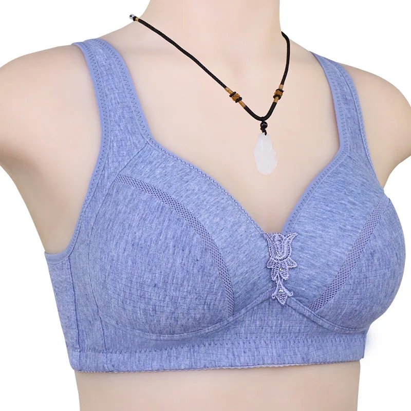 Spring new middle-aged and elderly colored cotton thin vest-style bra is simple and comfortable, no wire and back buckle plus-si 5