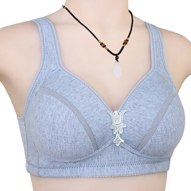 Spring new middle-aged and elderly colored cotton thin vest-style bra is simple and comfortable, no wire and back buckle plus-si 2