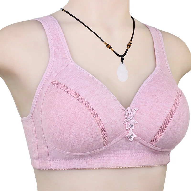 Spring new middle-aged and elderly colored cotton thin vest-style bra is simple and comfortable, no wire and back buckle plus-si 3