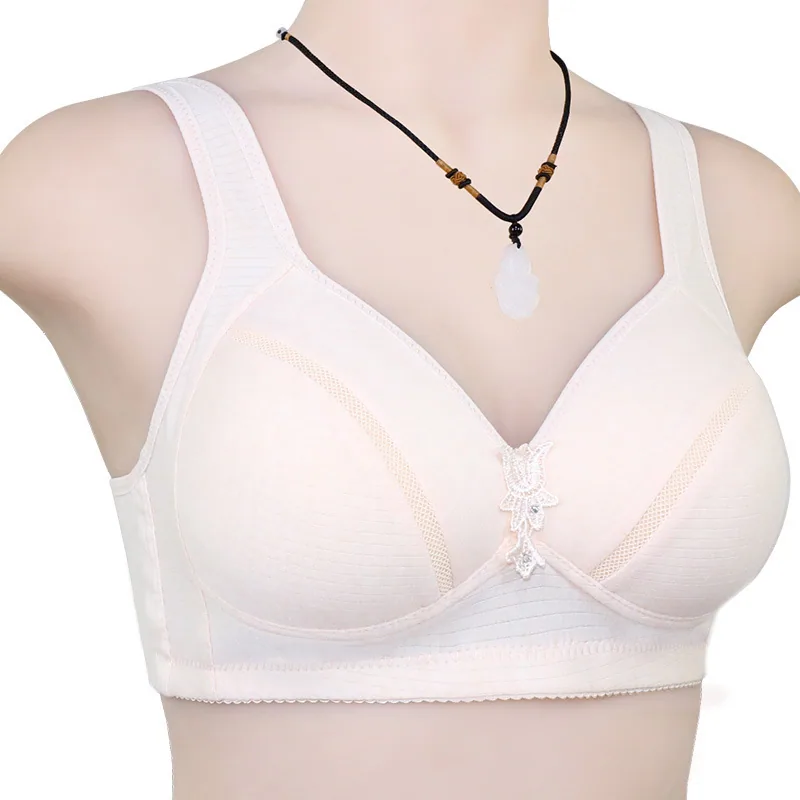 Spring new middle-aged and elderly colored cotton thin vest-style bra is simple and comfortable, no wire and back buckle plus-si