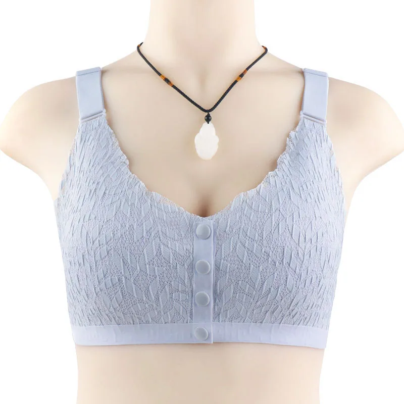 Full Lace Adhesive Front Buckle Underwear Women's Large Stretch Adjustable Shoulder Straps Middle Aged and Elderly Plus Size Bre 3