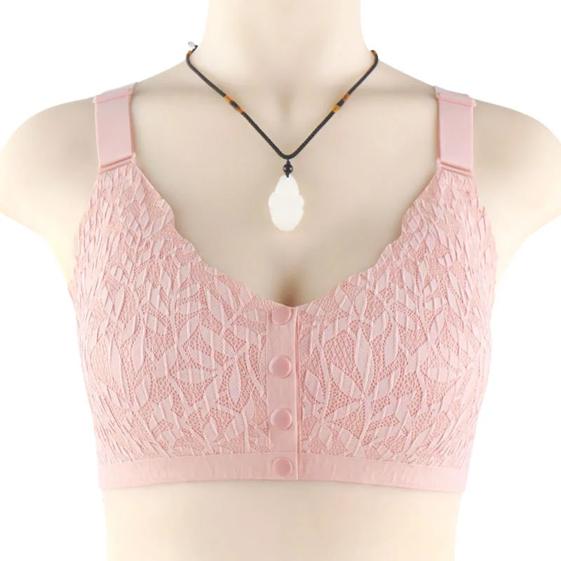 Full Lace Adhesive Front Buckle Underwear Women's Large Stretch Adjustable Shoulder Straps Middle Aged and Elderly Plus Size Bre 4