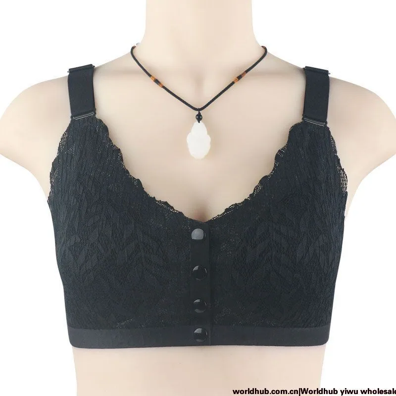 Full Lace Adhesive Front Buckle Underwear Women's Large Stretch Adjustable Shoulder Straps Middle Aged and Elderly Plus Size Bre 2
