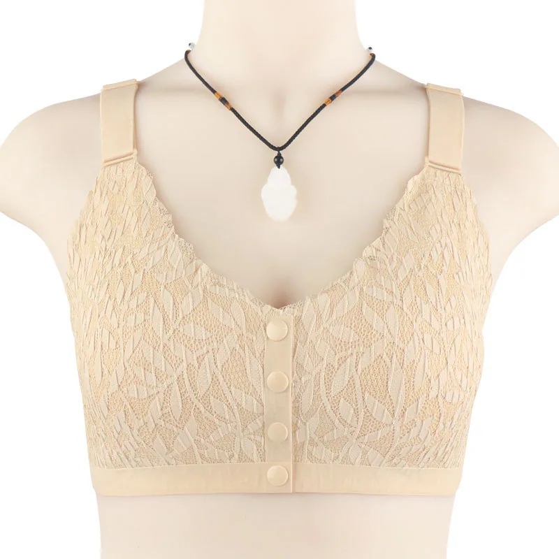 Full Lace Adhesive Front Buckle Underwear Women's Large Stretch Adjustable Shoulder Straps Middle Aged and Elderly Plus Size Bre 5