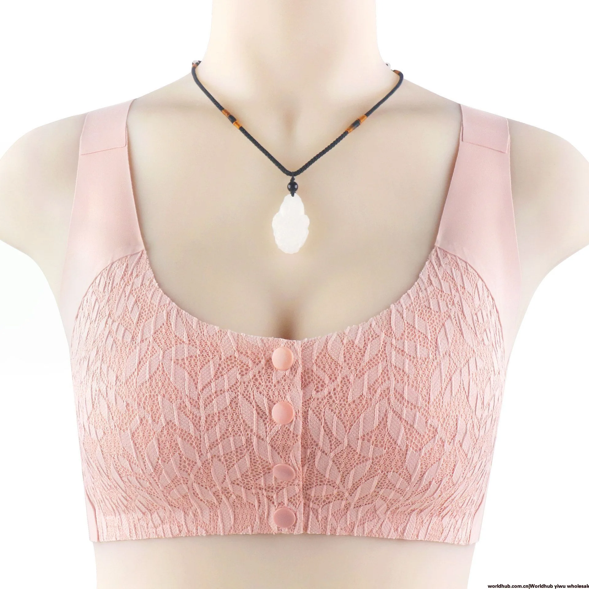 New lace style adhesive non-marking front buckle underwear women's reinforced underwire underwire middle-aged and elderly plus s